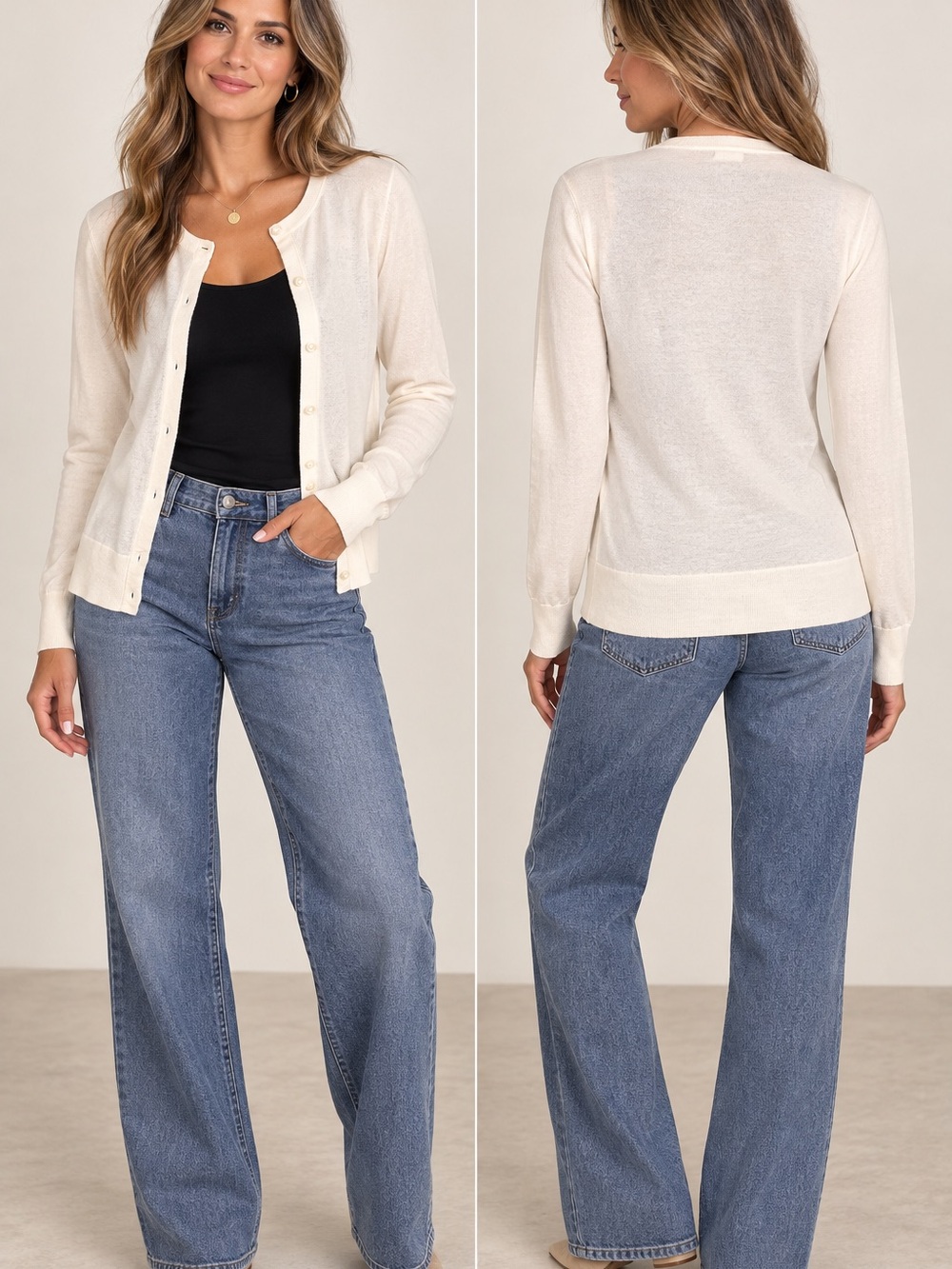 LOFT Outlet Ivory Cotton Button Front Cardigan XS